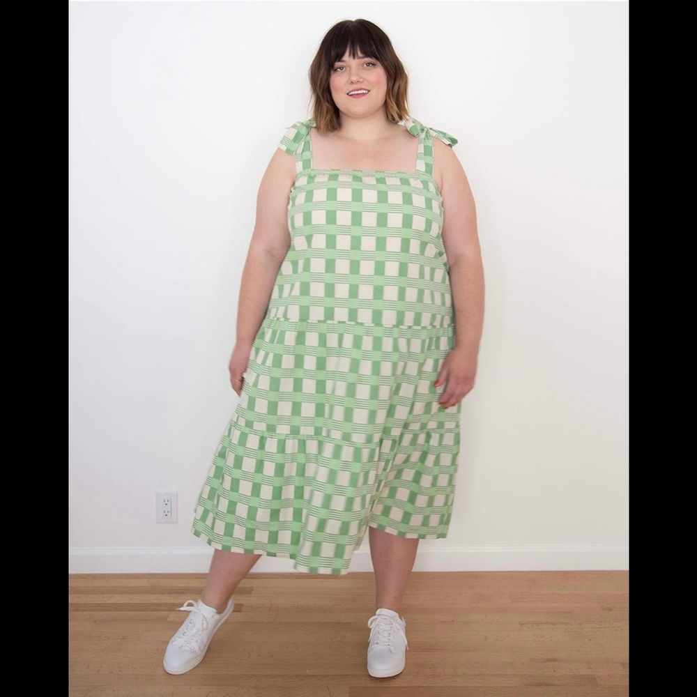 The Drop itsmekellieb Green Gingham Tiered Midi Dress Sz L Cottagecore Coquette‎